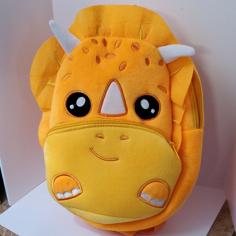Cute Orange Triceratops Dinosaur Plush Backpack